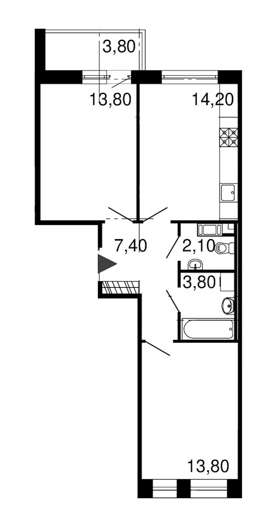 Двухкомнатная квартира в : площадь 55.1 м2 , этаж: 10 – купить в Санкт-Петербурге